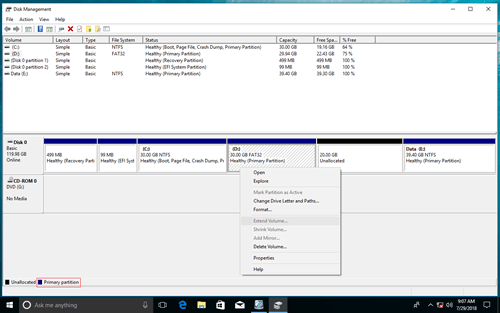 Resize primary partition