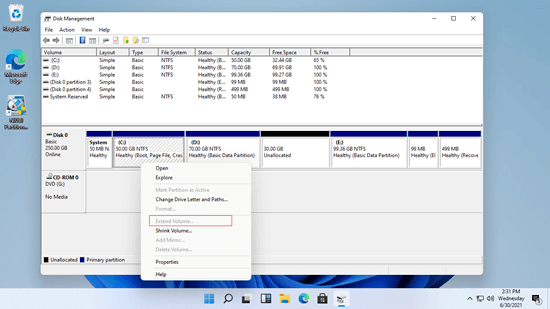 Extend Volume greyed out