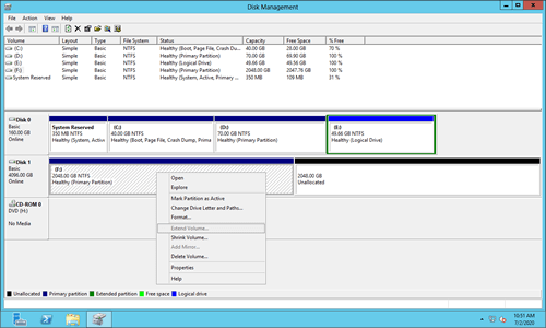 Extend Volume grayed