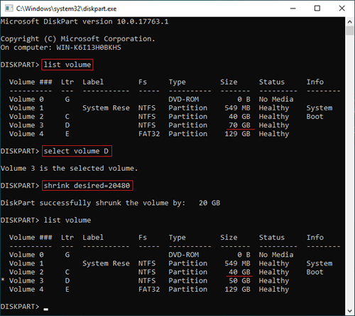 Diskpart shrink
