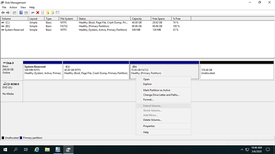 Extend Volume greyed out